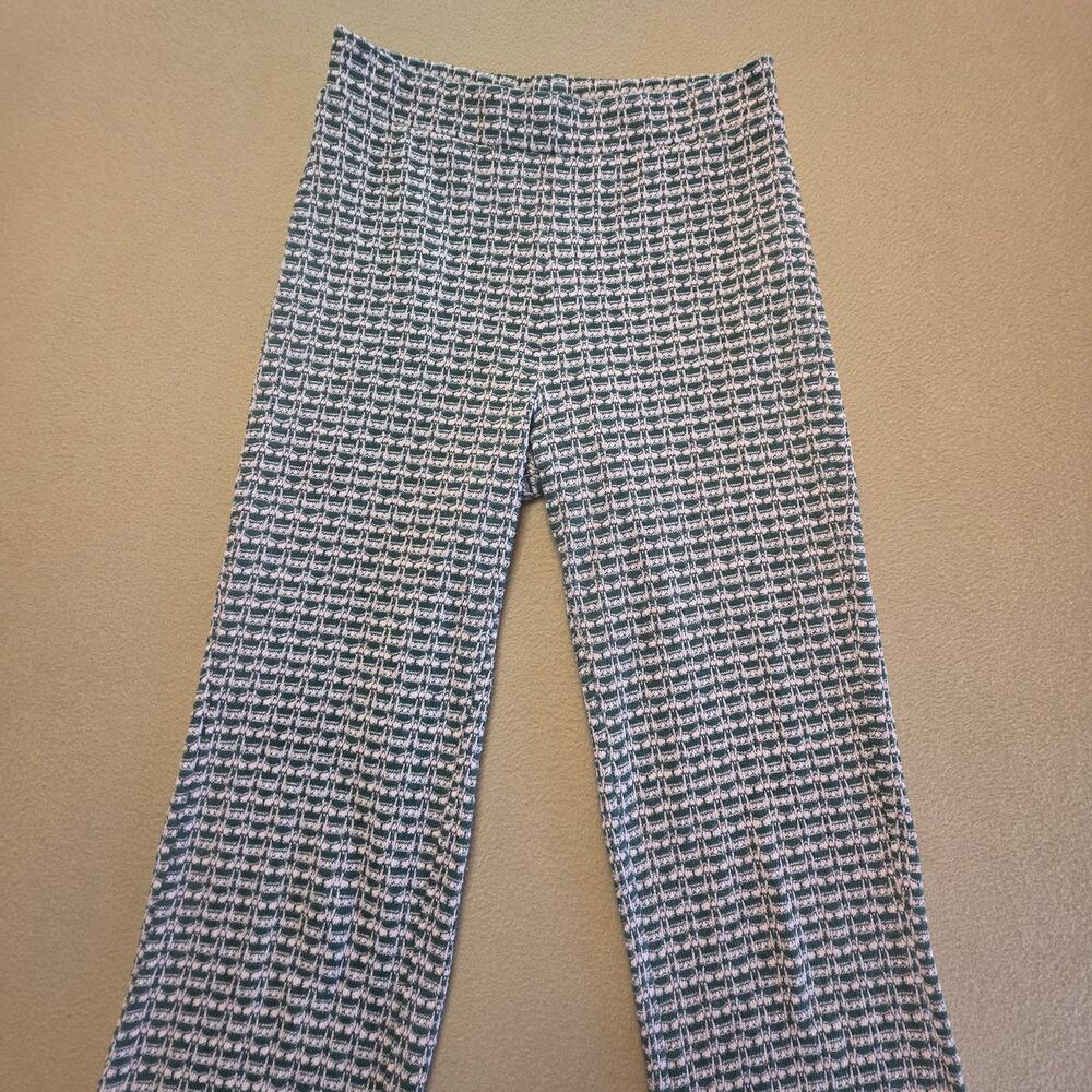 Zara Textured Jacquard Knit High-Rise Pants Green & Pink Sz Small